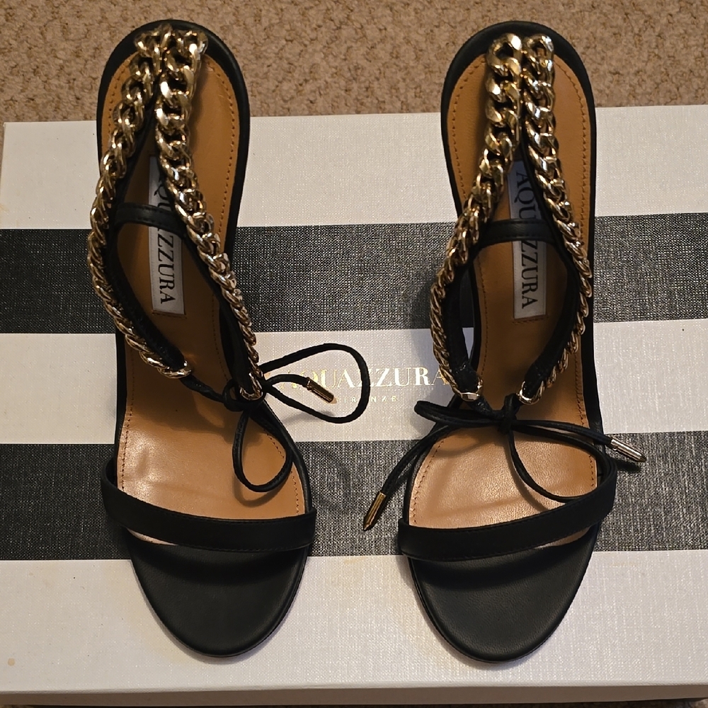 Aquazzura Black and Gold Women's Sandals